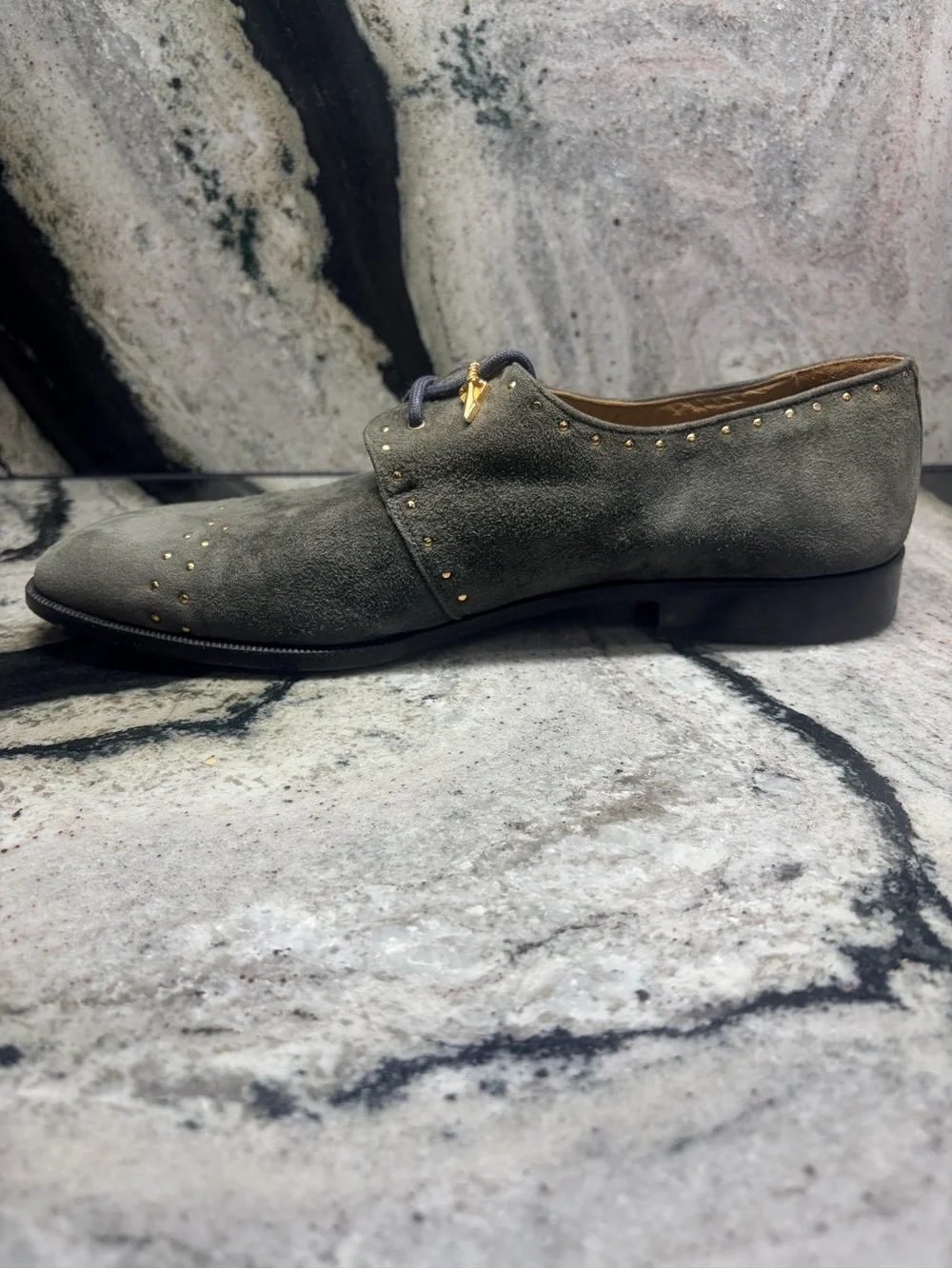Fratelli Italy Charcoal Gray Suede Gold Stud Derby Shoes Men’s 9.5